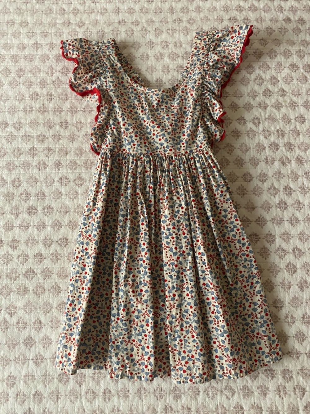 Konges Slojd Floral Ruffle Dress with Red Ric Rac